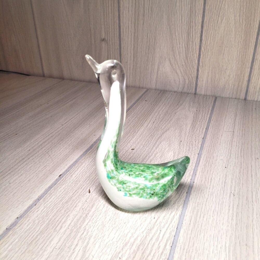 Vintage 70s Murano Style Hand Blown Glass Swan Art  Bird Paperweight Figurine